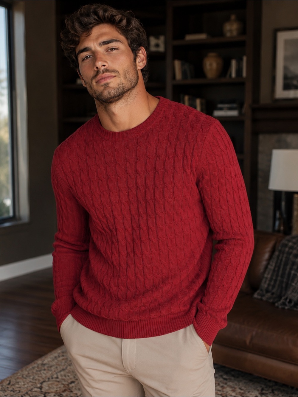 Bobby Jones Red Cable-Knit Crewneck Sweater